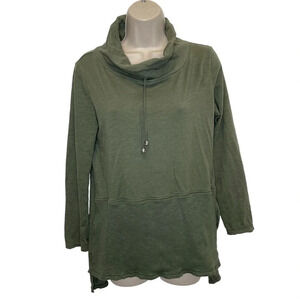 Neon Buddha Cowl Neck Tunic Sage Green Women’s XS Kangaroo Pocket Cotton
